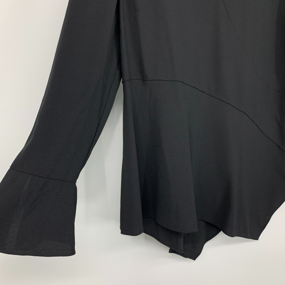 Elie Tahari Top Black V Neck Asymmetrical Bell Long Sleeve Womens Size Medium - Picture 4 of 13